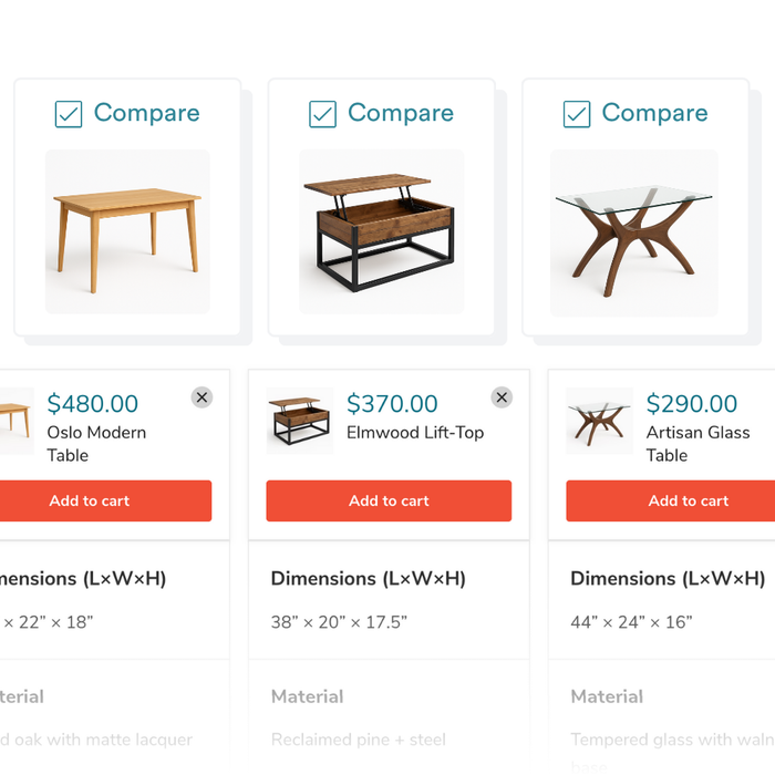 Enable side-by-side product comparisons in your Shopify store